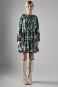 Glamorous Mini Dresses|Mini Dresses|Khaki White Floral Poplin Tiered Mini-Dress -