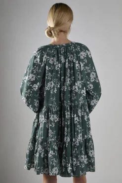 Glamorous Mini Dresses|Mini Dresses|Khaki White Floral Poplin Tiered Mini-Dress -