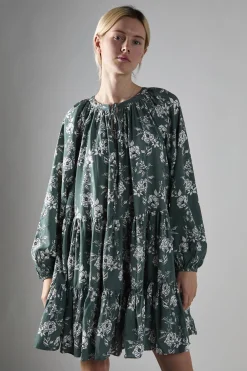 Glamorous Mini Dresses|Mini Dresses|Khaki White Floral Poplin Tiered Mini-Dress -