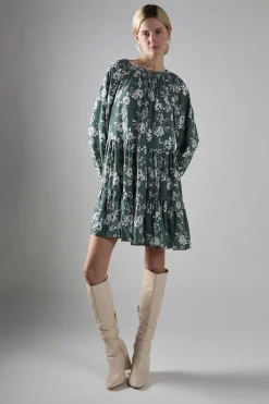 Glamorous Mini Dresses|Mini Dresses|Khaki White Floral Poplin Tiered Mini-Dress -