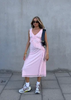 Glamorous Dresses|Chic Escapes|Khloe Ruffle Midaxi Dress -Pale Pink -