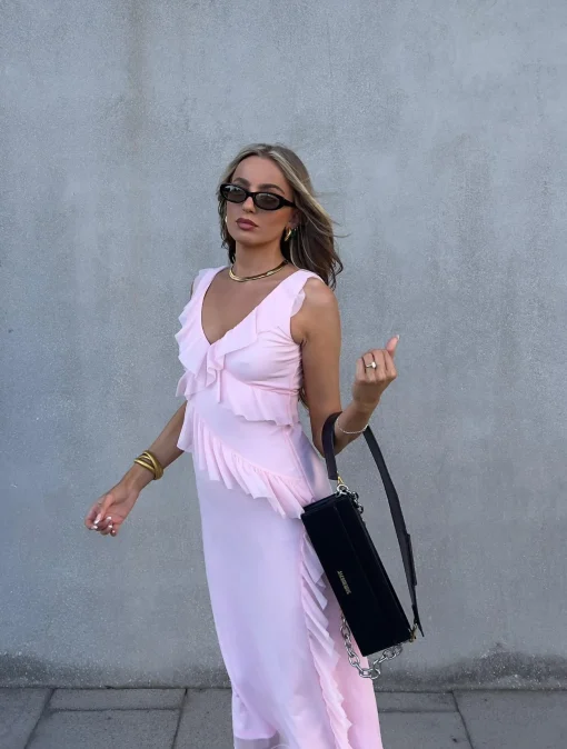 Glamorous Dresses|Chic Escapes|Khloe Ruffle Midaxi Dress -Pale Pink -