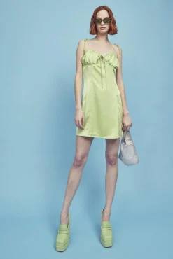 Glamorous Dresses|Lacey Gathered Bust-Cup Mini-Dress -Apple-Green -