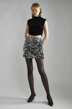Glamorous Going Out Skirts|Glamorous Studio|Large Pewter-Sequin Mini-Skirt -