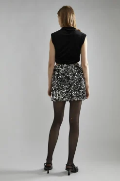 Glamorous Going Out Skirts|Glamorous Studio|Large Pewter-Sequin Mini-Skirt -
