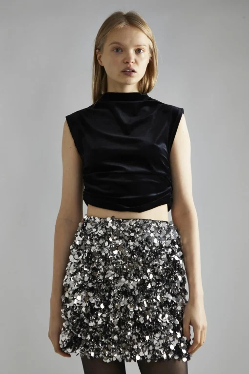 Glamorous Going Out Skirts|Glamorous Studio|Large Pewter-Sequin Mini-Skirt -