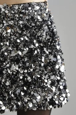 Glamorous Going Out Skirts|Glamorous Studio|Large Pewter-Sequin Mini-Skirt -