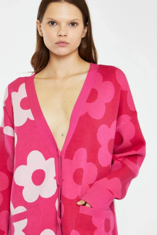 Glamorous Cardigans|Large Pink Flower Long-Line Cardigan -