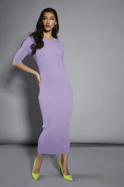 Glamorous Day Dresses|Party Dresses|Lavender Rib-Knit Maxi-Dress -