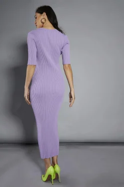 Glamorous Day Dresses|Party Dresses|Lavender Rib-Knit Maxi-Dress -