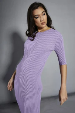 Glamorous Day Dresses|Party Dresses|Lavender Rib-Knit Maxi-Dress -