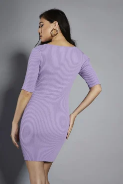 Glamorous Day Dresses|Party Dresses|Lavender Rib-Knit Mini-Dress -