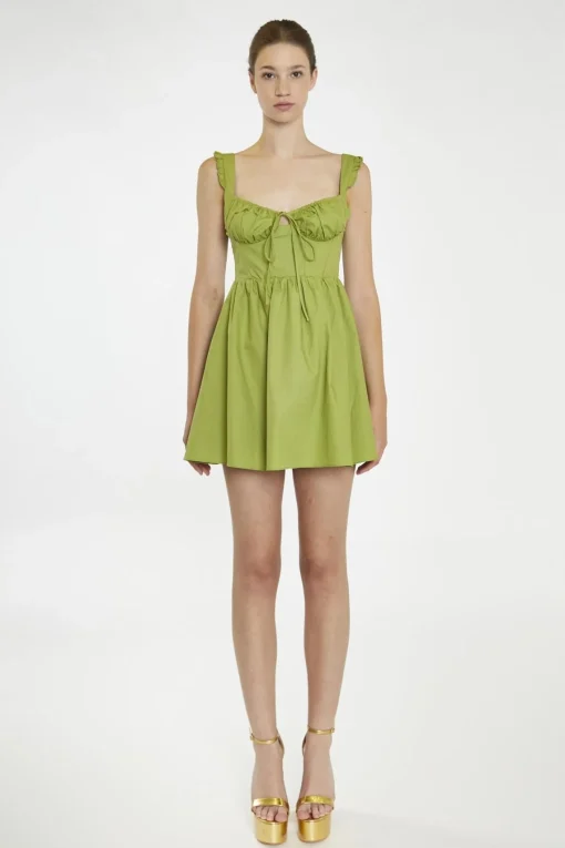 Glamorous Day Dresses|Mini Dresses|Leaf-Green Gathered-Bust Mini-Dress -