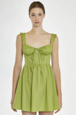 Glamorous Day Dresses|Mini Dresses|Leaf-Green Gathered-Bust Mini-Dress -