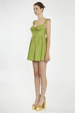 Glamorous Day Dresses|Mini Dresses|Leaf-Green Gathered-Bust Mini-Dress -