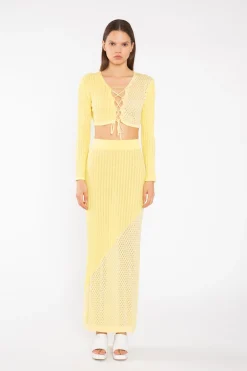 Glamorous Co-ords|Knitted Skirts|Lemon-Yellow Mix Knit Straight Maxi-Skirt -