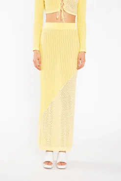 Glamorous Co-ords|Knitted Skirts|Lemon-Yellow Mix Knit Straight Maxi-Skirt -