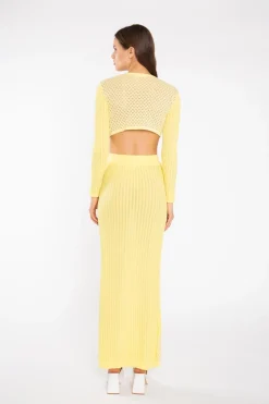 Glamorous Co-ords|Knitted Skirts|Lemon-Yellow Mix Knit Straight Maxi-Skirt -