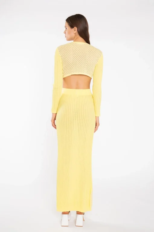 Glamorous Co-ords|Knitted Skirts|Lemon-Yellow Mix Knit Straight Maxi-Skirt -