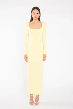 Glamorous Party Dresses|Going Out Dresses|Lemon-Yellow Square-neck Maxi-Dress -