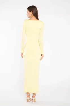 Glamorous Party Dresses|Going Out Dresses|Lemon-Yellow Square-neck Maxi-Dress -