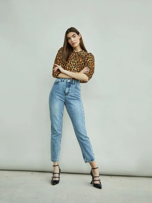 Glamorous Blouses & Shirts|Leopard Print Long Sleeve High Neck Crop Top -