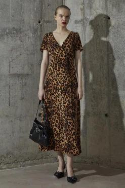 Glamorous Day Dresses|Midi & Midaxi Dresses|Leopard V-neck Midi-Dress -