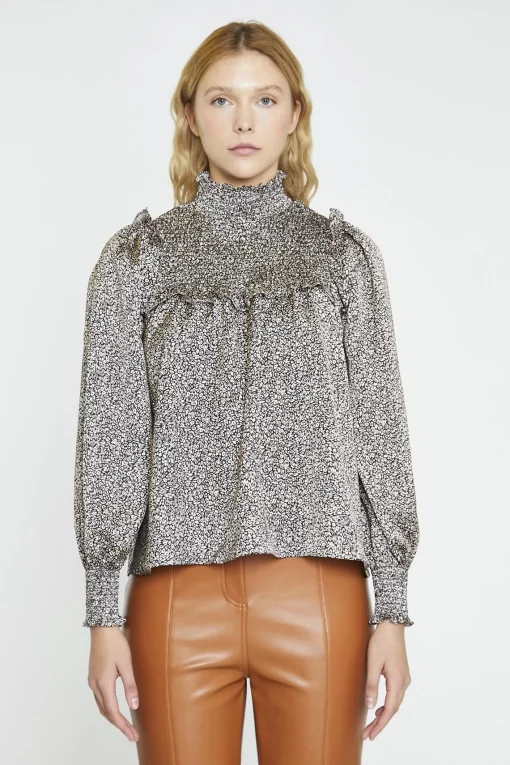 Glamorous Blouses & Shirts|Leopard-Swirl Long-Sleeve Blouse -