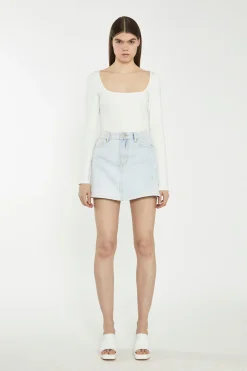 Glamorous Chic Escapes|Denim Skirts|Light Antique Bleach Denim Mini-Skirt -