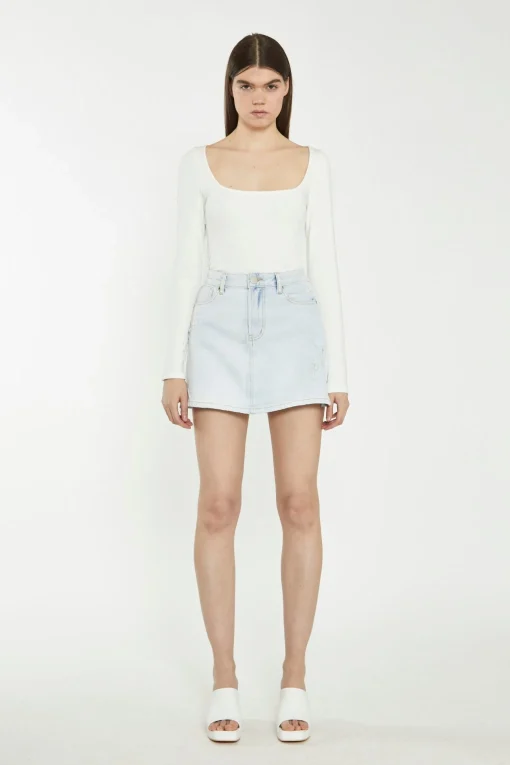 Glamorous Chic Escapes|Denim Skirts|Light Antique Bleach Denim Mini-Skirt -