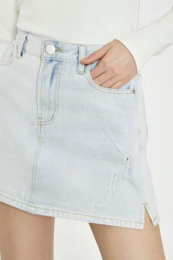 Glamorous Chic Escapes|Denim Skirts|Light Antique Bleach Denim Mini-Skirt -