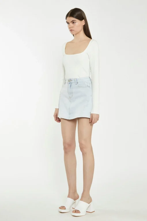 Glamorous Chic Escapes|Denim Skirts|Light Antique Bleach Denim Mini-Skirt -