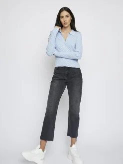 Glamorous Blouses & Shirts|Light Blue Long Sleeve Crochet Collar Shirt -