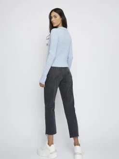 Glamorous Blouses & Shirts|Light Blue Long Sleeve Crochet Collar Shirt -