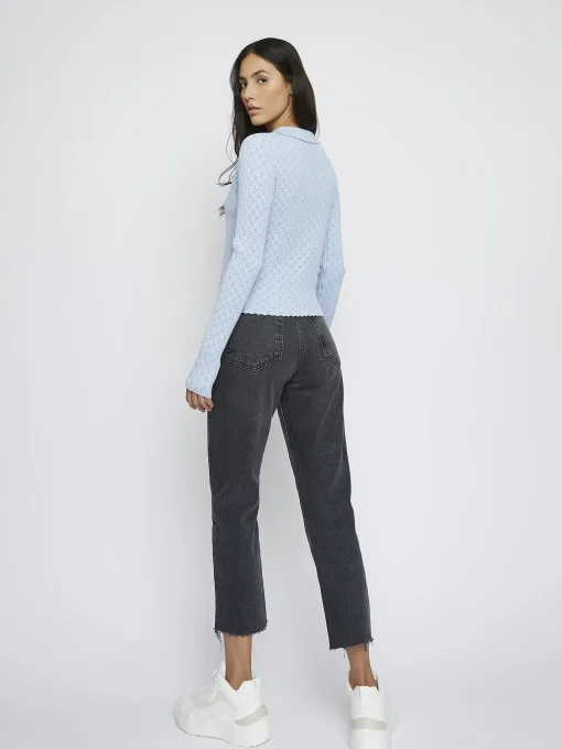 Glamorous Blouses & Shirts|Light Blue Long Sleeve Crochet Collar Shirt -