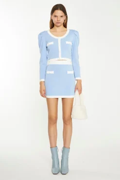 Glamorous Go To Partywear|Chic Escapes|Light Blue White Knitted Mini-Skirt -