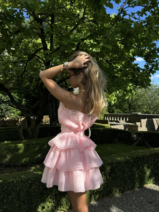 Glamorous Dresses|Day Dresses|Light Pink Frill- Layered Mini-Dress -