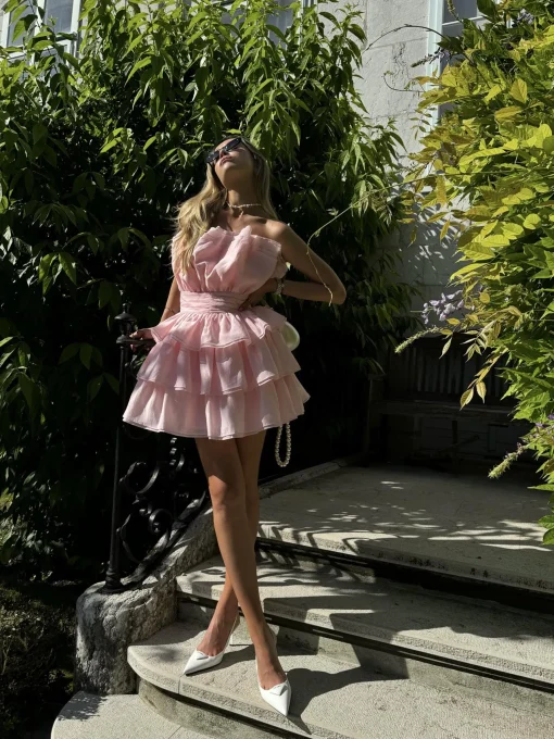 Glamorous Dresses|Day Dresses|Light Pink Frill- Layered Mini-Dress -