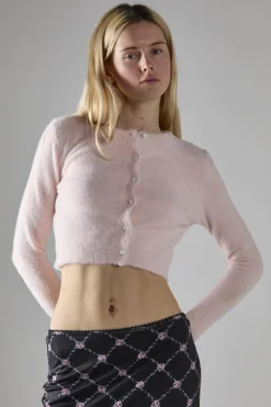 Glamorous Cardigans|Light Pink Long Sleeve Crop-Cardigan -