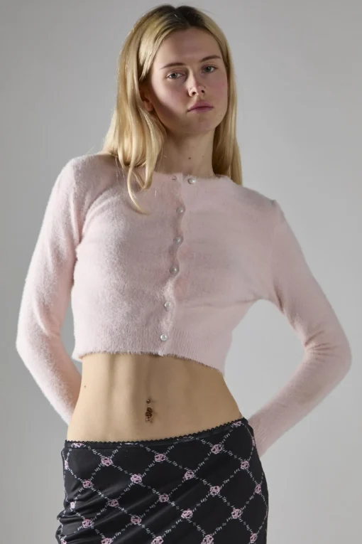 Glamorous Cardigans|Light Pink Long Sleeve Crop-Cardigan -