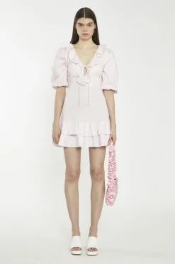 Glamorous Mini Dresses|Mini Dresses|Light Pink Tie-Front V-Neck Mini-Dress -