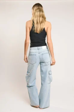 Glamorous Wide Leg Jeans|Wide Leg Trousers|Light Stonewash Cargo Wide-Leg-Jeans -