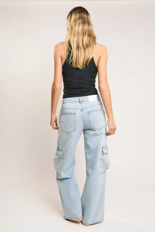 Glamorous Wide Leg Jeans|Wide Leg Trousers|Light Stonewash Cargo Wide-Leg-Jeans -