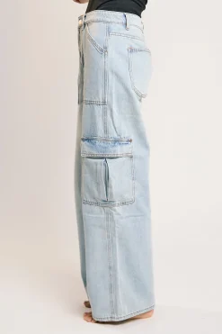 Glamorous Wide Leg Jeans|Wide Leg Trousers|Light Stonewash Cargo Wide-Leg-Jeans -