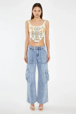 Glamorous Wide Leg Jeans|Wide Leg Trousers|Light Stonewash Cargo Wide-Leg-Jeans -