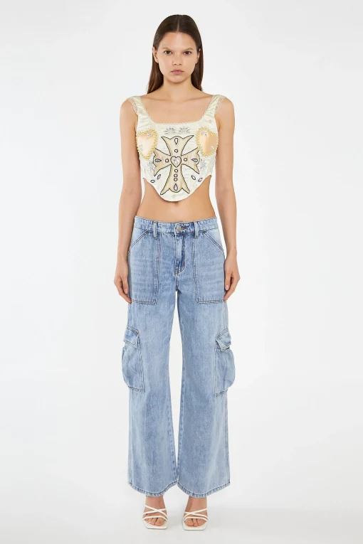 Glamorous Wide Leg Jeans|Wide Leg Trousers|Light Stonewash Cargo Wide-Leg-Jeans -
