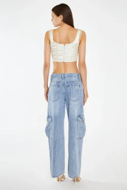 Glamorous Wide Leg Jeans|Wide Leg Trousers|Light Stonewash Cargo Wide-Leg-Jeans -