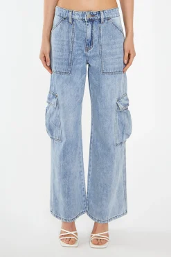 Glamorous Wide Leg Jeans|Wide Leg Trousers|Light Stonewash Cargo Wide-Leg-Jeans -