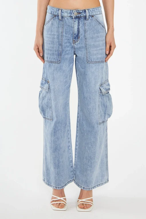 Glamorous Wide Leg Jeans|Wide Leg Trousers|Light Stonewash Cargo Wide-Leg-Jeans -
