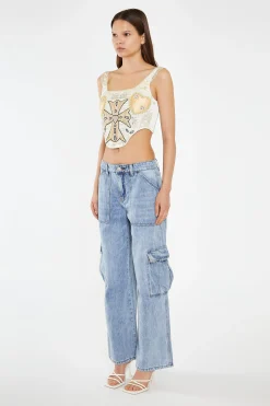 Glamorous Wide Leg Jeans|Wide Leg Trousers|Light Stonewash Cargo Wide-Leg-Jeans -